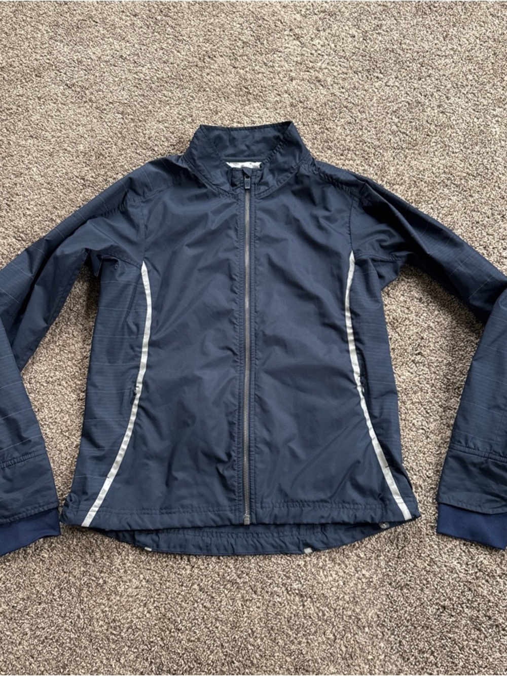 Athleta Women’s Medium Navy Lightweight Zip-Up Jacket with Reflective Gray Trim